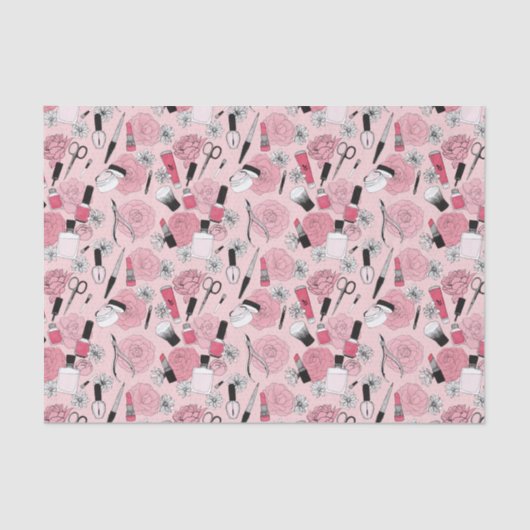 ピンクの花の美容製品パターン 薄葉紙 (正面)