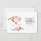 ピンクの花の羽とプロセッコの花嫁シャワー サンキューカード (正面)