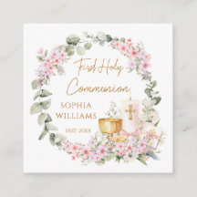 ピンクの花の聖杯ローソクのファーストホーリーコミュニオン