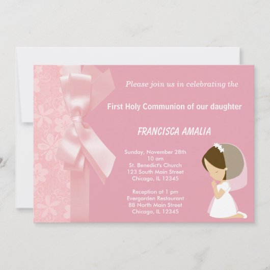 ピンクの花の聖餐式 招待状 (正面)