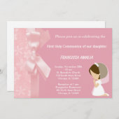 ピンクの花の聖餐式 招待状 (正面/裏面)