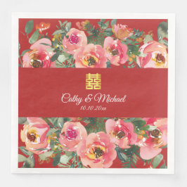 ピンクの花の背景の二重の幸福のシンボル