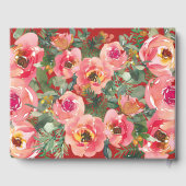 ピンクの花の背景の二重の幸福のシンボル ゲストブック (裏面)