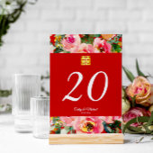 ピンクの花の背景の二重の幸福のシンボル テーブルナンバー