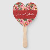 ピンクの花の背景の二重の幸福のシンボル ハンドファン (裏面)