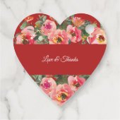 ピンクの花の背景の二重の幸福のシンボル フェイバータグ (裏面)