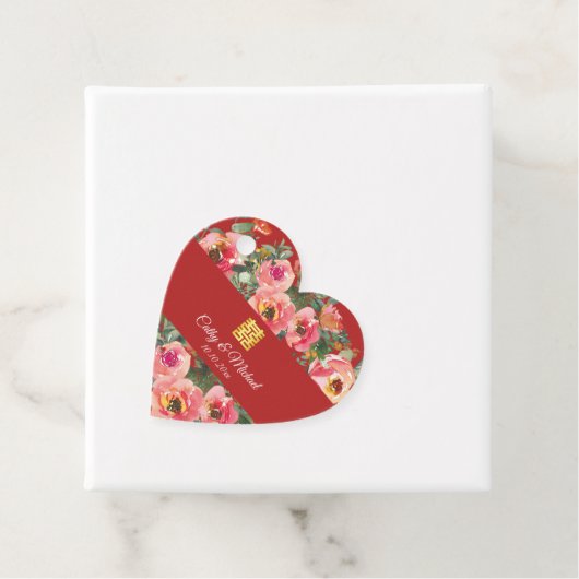 ピンクの花の背景の二重の幸福のシンボル フェイバータグ (インサイチュ)