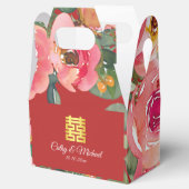 ピンクの花の背景の二重の幸福のシンボル フェイバーボックス (オープン)