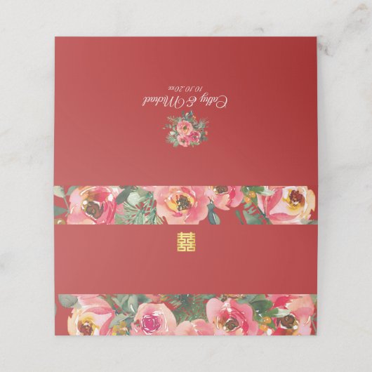 ピンクの花の背景の二重の幸福のシンボル プレイスカード (外部開封)