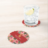 ピンクの花の背景の二重の幸福のシンボル ペーパーコースター (インサイチュ)