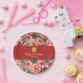 ピンクの花の背景の二重の幸福のシンボル ペーパープレート (パーティー)