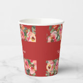 ピンクの花の背景の二重の幸福のシンボル 紙コップ (左)