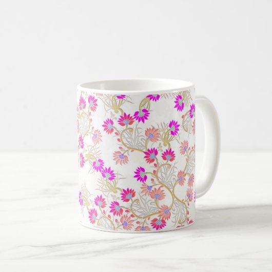ピンクの花の背景 コーヒーマグカップ (正面右)