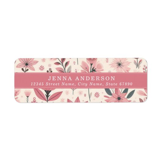 ピンクの花の背景 住所ラベル ラベル (正面)