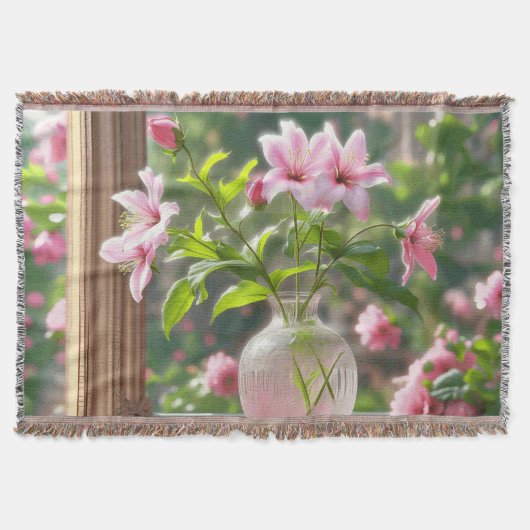 ピンクの花の自然 スローブランケット (正面)