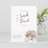 ピンクの花の自転車の婚約パーティーの招待状 招待状 (スタンド正面)