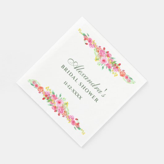 ピンクの花の芍薬の花嫁のシャワー スタンダードランチョンナプキン (角)
