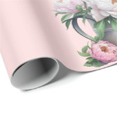 ピンクの花の芍薬 ブライダルシャワー ラッピングペーパー (ロールコーナー)
