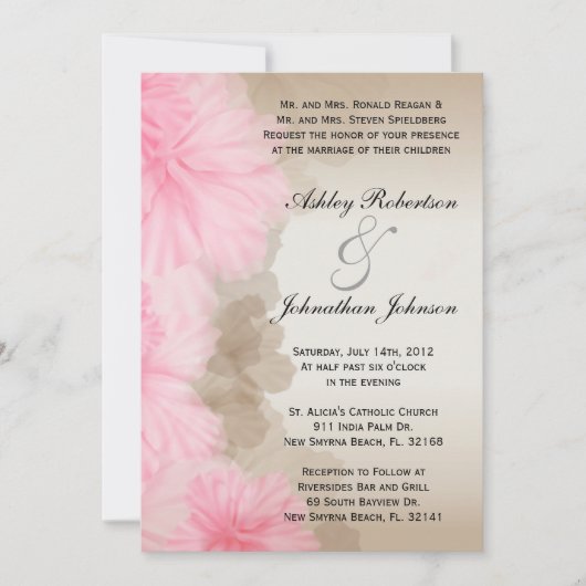 ピンクの花の花の結婚式の招待 招待状 (正面)