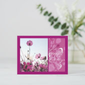 ピンクの花の花の自然の幸せな休日デザイナー シーズンポストカード (スタンド正面)