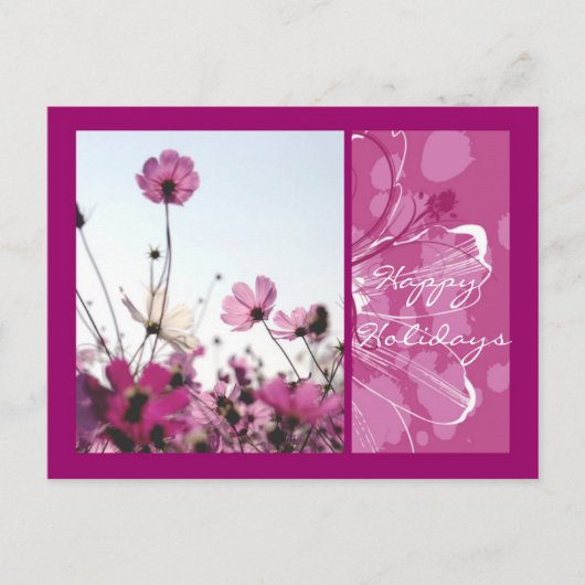 ピンクの花の花の自然の幸せな休日デザイナー シーズンポストカード (正面)