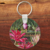 ピンクの花の花を絵を描くヴィンテージ キーホルダー (正面)