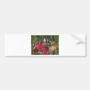 ピンクの花の花を絵を描くヴィンテージ バンパーステッカー