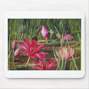 ピンクの花の花を絵を描くヴィンテージ マウスパッド