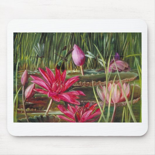 ピンクの花の花を絵を描くヴィンテージ マウスパッド (正面)
