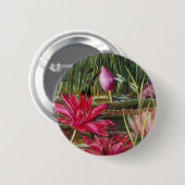 ピンクの花の花を絵を描くヴィンテージ 缶バッジ (正面&裏面)