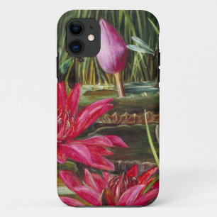 ピンクの花の花を絵を描くヴィンテージ iPhone 11 ケース