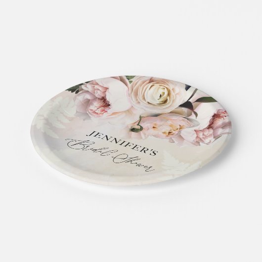 ピンクの花の花嫁のシャワー ペーパープレート (アングル)