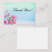 ピンクの花の花束と蝶ありがとう ノートカード (正面/裏面)