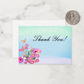 ピンクの花の花束と蝶ありがとう ノートカード (正面/裏面インサイチュ)