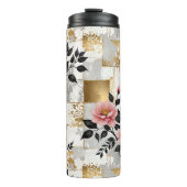 ピンクの花の花束と金ゴールドと白い正方形 タンブラー (正面)