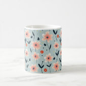 ピンクの花の花柄 コーヒーマグカップ (中央)