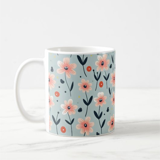 ピンクの花の花柄 コーヒーマグカップ (左)