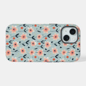 ピンクの花の花柄 iPhone 15ケース (裏面横)