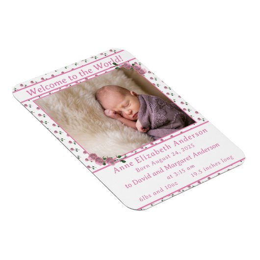 ピンクの花の花額誕生発表 マグネット (右側)