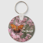 ピンクの花の茶色の蝶キーチェーン キーホルダー (正面)