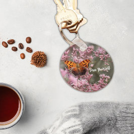 ピンクの花の茶色の蝶キーチェーン キーホルダー