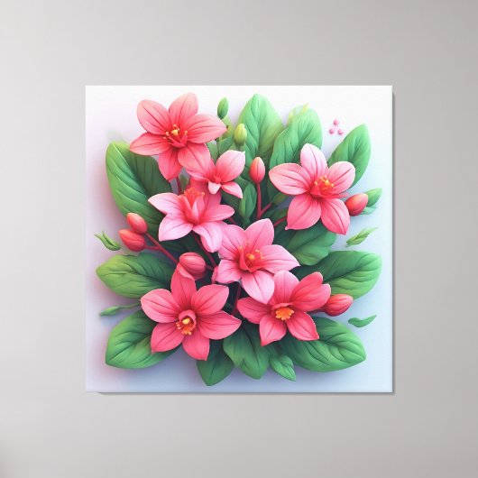 ピンクの花の華やかなブーケ キャンバスプリント (正面)