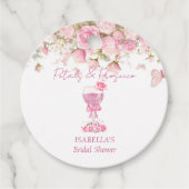 ピンクの花の葉とプロセッコの花嫁シャワー フェイバータグ (正面)
