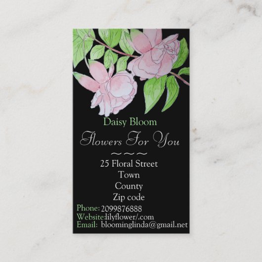 ピンクの花の葉の花の芸術の花屋 名刺 (正面)