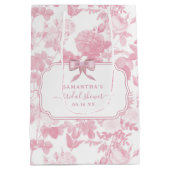 ピンクの花の薔薇 チャイナペイント 花嫁のシャワー ミディアムペーパーバッグ (裏面)