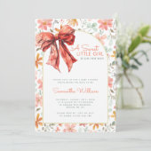 ピンクの花の蝶リボン コケティーベビーシャワー 招待状 (スタンド正面)