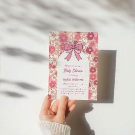 ピンクの花の蝶結びベイビーシャワー - 女の子のベイビーシャワー 招待状