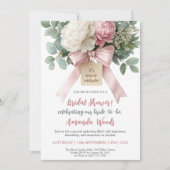ピンクの花の蝶結び ブライダルシャワー 招待状 (正面)