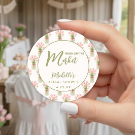 ピンクの花の蝶結び マーケットから消えたよ ラウンドシール