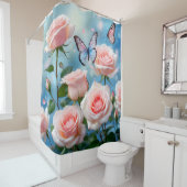 ピンクの花の蝶 シャワーカーテン (インサイチュ)